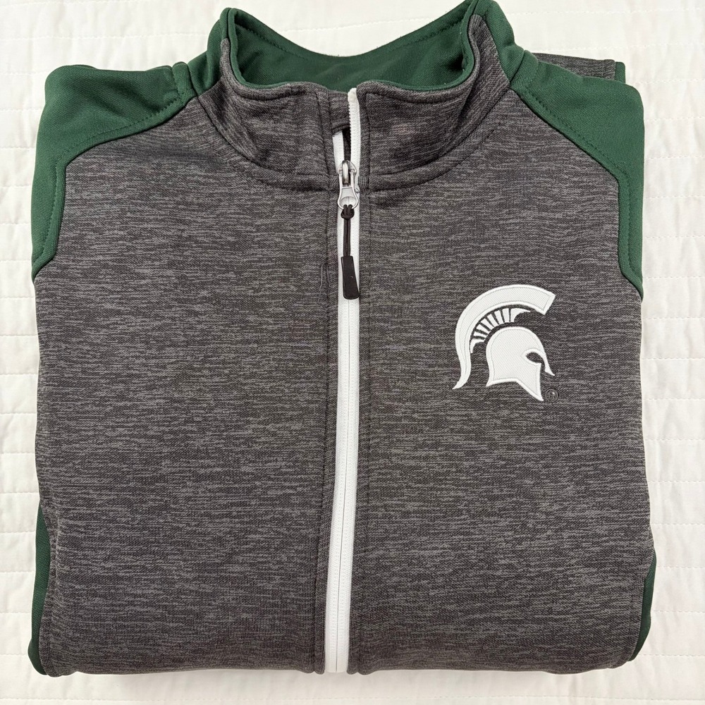 Colosseum Gray Michigan State Spartans Full Zip Fleece Jacket Mens Size M